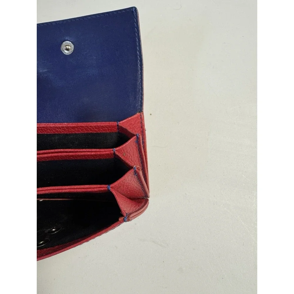 Vintage Coach Compact Wallet Red Leather Colorblock Blue Card Holder Coin Pouch